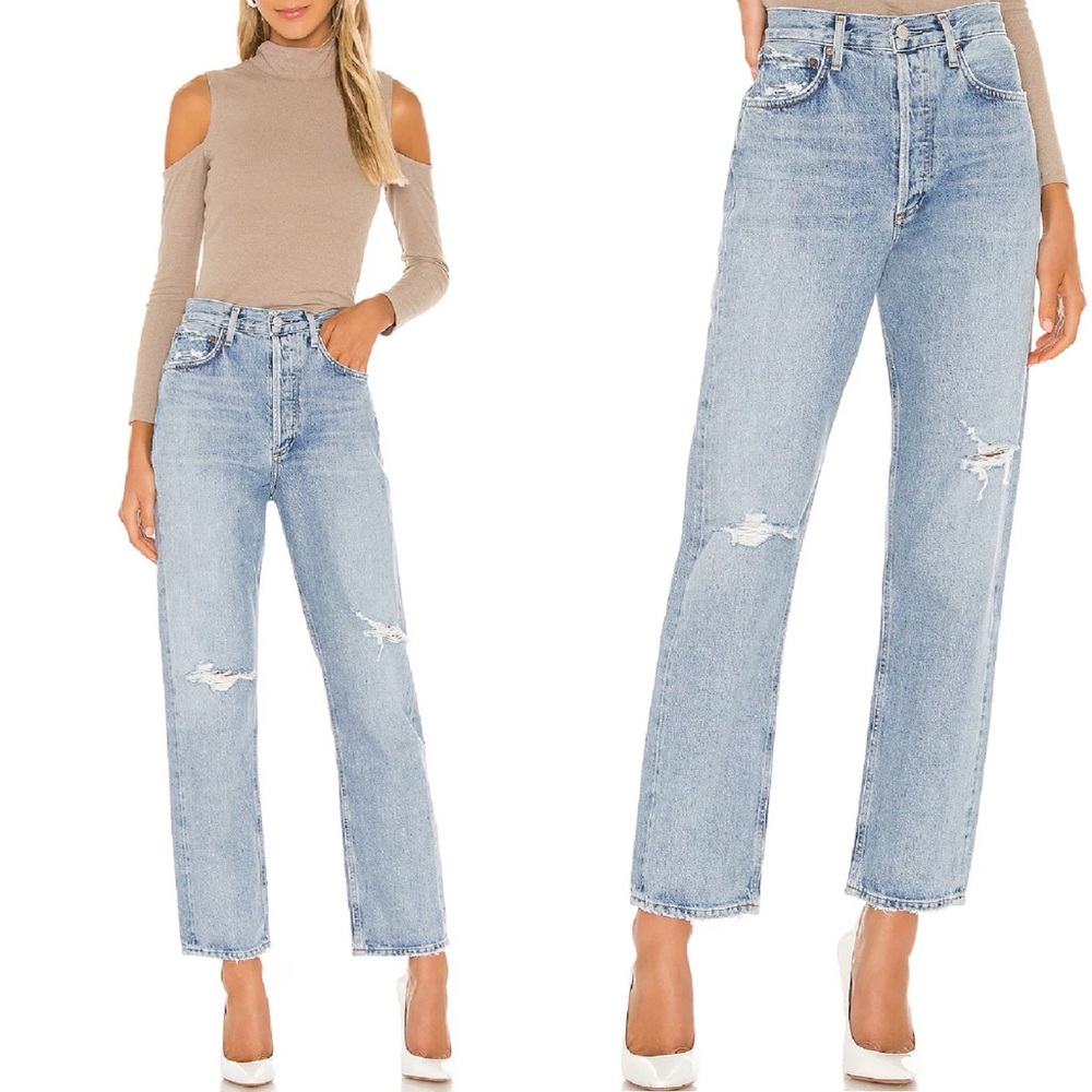 AGOLDE 90s Mid Rise Loose Fit Denim Jeans Captured Blue Womens Size‎ 23 Straight
